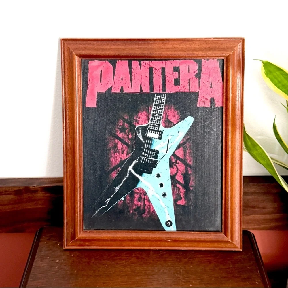 Pantera Electric Guitar Old School Metal Canvas Art Print Vintage Wood Framed